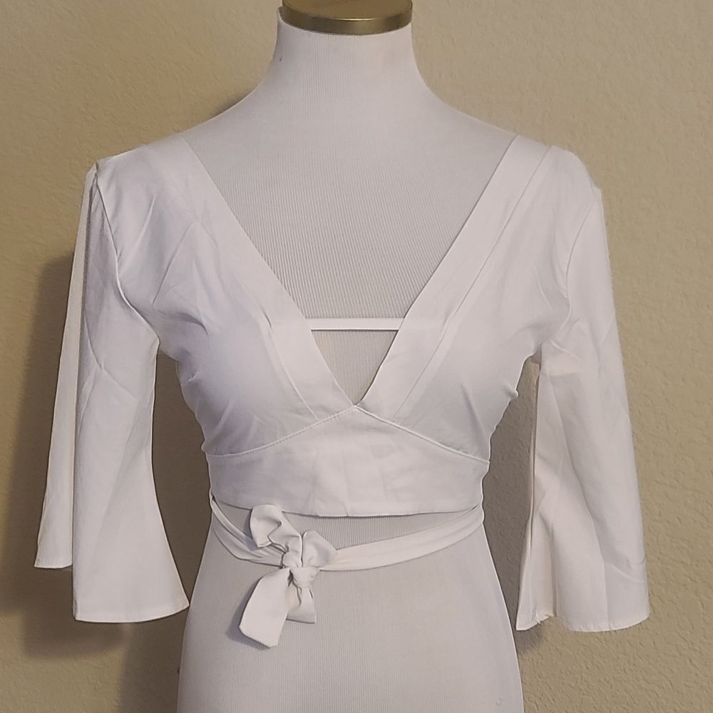 NWOT Bell Sleeve Crop Top with Tie